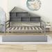 Gracie Oaks Full Size Wooden Platform Bed w/ Trundle & Shelves Wood in Gray | 62 H x 56 W x 79 D in | Wayfair DF9A4BA1306749109621ECB7963809D0