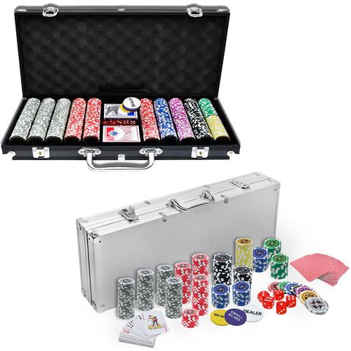 Pokerkoffer Pokerset mit 500 Laser Pokerchips Pokerkarten Zubehör inkl. 2X Pokerdecks, Alu