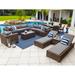 Tuscany 19-Piece Resin Wicker Outdoor Patio Furniture Combination Set with Sectional Set Round Dining Set and Chaise Lounge Set (Half-Round Brown Wicker Sunbrella Canvas Charcoal)