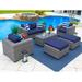 Tuscany 6-Piece M Resin Wicker Outdoor Patio Furniture Lounge Sofa Set with Loveseat Two Armchairs Two Ottomans and Coffee Table (Half-Round Gray Wicker Sunbrella Canvas Navy)