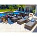 Sorrento 18-Piece Resin Wicker Outdoor Patio Furniture Combination Set in Brown w/ Loveseat Set Eight-seat Dining Set and Chaise Lounge Set (Flat-Weave Brown Wicker Sunbrella Canvas Charcoal)