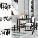 Gplesas Dining Sets Padded Chair Table Set Industrial Style Classic Dinette Suits 5-Piece Kitchen Elegant Counter Height Soft Solid Wood