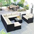 Artlia GO 9-piece Outdoor Patio Large Sofa Set Rattan Sofa set for Garden Backyard Porch and Poolside Black Beige Cushion