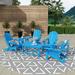 WestinTrends Malibu 7-Pieces Outdoor Patio Furniture Set All Weather Outdoor Seating Plastic Adirondack Chair Set of 4 Coffee Table and 2 Side Table Pacific Blue