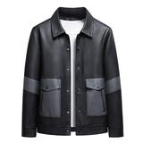 NKOOGH Mens Fashion Button Shirt Long Sleeve Mens Leather Mens Winter Loose Fashion Leisure Motorcycle Leather Collar Leather Jacket