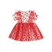 Valentine s Day Toddler Baby Girl Mesh Patchwork Dress Heart Print Short Sleeve Round Neck Stitching A-Line Dress