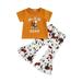 Calsunbaby Toddler Baby Girls Summer Outfit Sets Cattle Head Print Tops Geometric Cow Print Flared Pants Khaki Style 1 4-5 Years