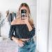 Brandy Melville Tops | Brandy Melville Navy Blue Striped Off The Shoulder Crop Top | Color: Blue/White | Size: S