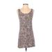 LOGO by Lori Goldstein Casual Dress - Mini Scoop Neck Sleeveless: Brown Print Dresses - Women's Size X-Small - Print Wash