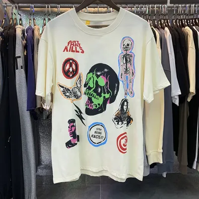T-shirt en coton Skull Head Monster Stop pour hommes T-shirt Hip Hop Skateboard Street Tee Top #