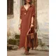 ZANZEA-Robe chemise fendue à manches longues et col en V pour femmes robe d'été maxi décontractée