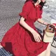 MISHOW-Robe vintage pour femmes manches courtes bouffantes mini rouge ajourée décontractée
