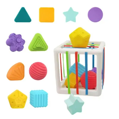 Jouets trieurs pour bébé Cubes de corde élastique colorés et 10 formes multisensorielles outils de