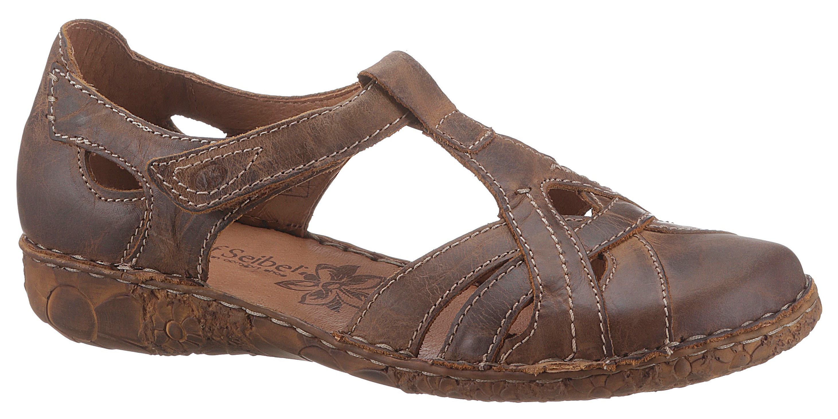 Klettschuh JOSEF SEIBEL "ROSALIE 29", Damen, Gr. 38, braun, Leder, Schuhe Klettschuh, Spangenschuh, Sandale, Komfortschuh mit modischer T-Spange