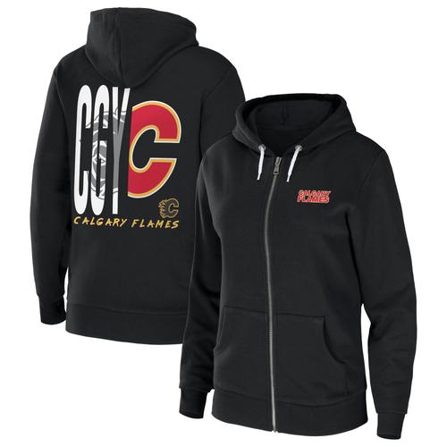 Damenbekleidung von Erin Andrews Schwarzer Calgary Flames Schwammfleece-Hoodie mit durchgehendem Reißverschluss