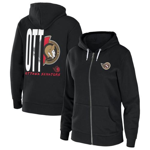 Damenbekleidung von Erin Andrews Schwarzer Ottawa Senators Hoodie aus Schwammfleece mit durchgehendem Reißverschluss