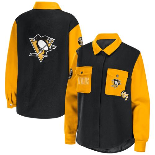 Damenbekleidung von Erin Andrews Schwarz/Gold Pittsburgh Penguins Colorblock-Hemdjacke mit Knöpfen