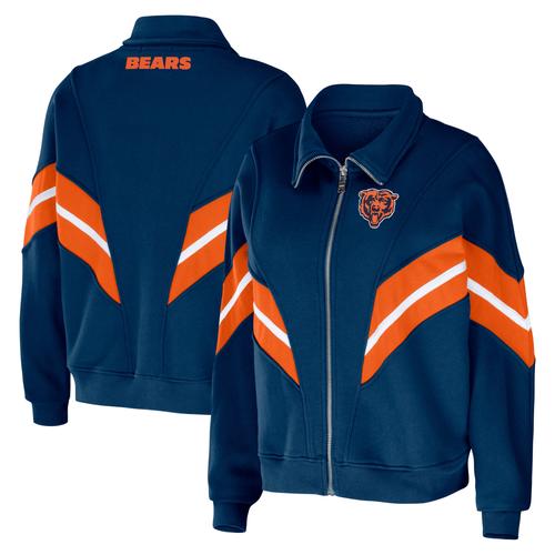 Damenbekleidung von Erin Andrews, Marineblaue Chicago Bears-Jacke mit garngefärbtem Streifen und durchgehendem Reißverschluss in Übergröße