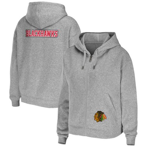 Damenbekleidung von Erin Andrews Chicago Blackhawks-Hoodie mit durchgehendem Reißverschluss, graumeliert