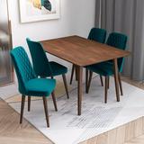 Corrigan Studio® Keyauna 4 - Person Eucalyptus Solid Wood Dining Set Wood/Upholstered in Brown | 29.5 H x 29.5 W x 47.2 D in | Wayfair