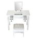 LANTRO JS Vanity Set Table with Flip Top Mirror Makeup Dressing Table with 2 Drawers 3 Storage Organizers Dividers Cushioned Stool White
