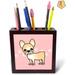 East Urban Home Cute Masked Fawn Cream French Bulldog Pen Holder Wood in Brown/Pink | 5 H x 5 W x 1.66 D in | Wayfair