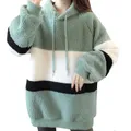 Sweat à capuche en laine d'agneau pour femme sweat-shirt Harajuku épissage haricot manteau vert