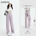 ZOENOVA – jean tendance pour femme pantalon élastique couleur bonbon rose vert printemps Y2K