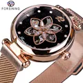 Forsining-Montre mécanique de luxe pour femme marque supérieure maille en or rose diamant