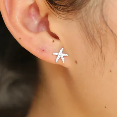Boucles d'oreilles étoile tropicale en argent Sterling 100% pour filles étoile de mer CZ clair