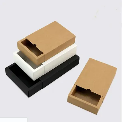 Boîte en carton kraft noir 10 pièces emballage cadeau boîte en papier blanc boîte à tiroirs