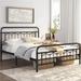 Queen Size Metal Bed Frame with Vintage Headboard/Footboard, Black
