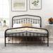 Queen Size Metal Bed Frame with Headboard and Footboard, Brown