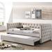 Canora Grey Kyryn Fabric Upholstered Wooden Twin Size Daybed w/ Trundle In Beige Plastic in Brown | 34 H x 43 W x 86 D in | Wayfair