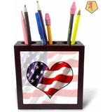 GN109 American Flag Heart Tile Pen Holder, 5-Inch Wood in Blue/Brown/Red | 5 H x 5 W x 1.66 D in | Wayfair 2963CQ540H27VXK98N