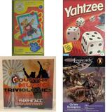 Assorted Board Games 4 Pack Bundle: Build-A-Bear Workshop Pin the Heart on the Bear Game Hasbro Yahtzee Dice Game Country Music Triviologies Trivia Board Game USA Qaans Resurgence Pre-constructed E