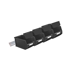 PROREGAL Wandleiste mit 4x Leitfähige Sichtlagerbox 3.0 mit Abdeckung | HxBxT 12,6x60,5x23,6cm | ESD, Wandhalterung, Kleinteileaufbewahrunghalterung Image