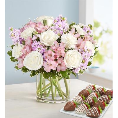 1-800-Flowers Seasonal Gift Delivery Elegant Blush Bouquet W/ Strawberries Xl