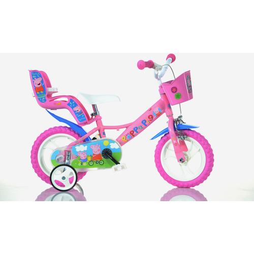 "Kinderfahrrad DINO ""Peppa Wutz Pig 12 Zoll"" Fahrräder Gr. 21 cm, 12 Zoll (30,48 cm), lila Kinder Kinderfahrzeuge mit Stützrädern, Korb und Puppensitz"