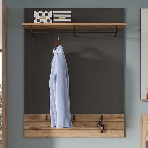 Wandgarderobe in Wildeichefarben und Grau 117 cm hoch - 90 cm breit