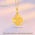 ICEN-Collier pendentif à quatre feuilles en or pur 24 carats 999 authentique pour femme cadeau