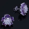 Boucles d'oreilles à tige plaquées argent fleur fascinante violet cubique contre-indiqué blanc