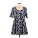 Lularoe Short Sleeve T-Shirt: Scoop Neck Covered Shoulder Blue Floral Tops - Women's Size Medium