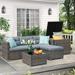 Patio Furniture Set Outdoor Small Sectional Sofa Set with Storage Box Patio PE Rattan Conversation Set All Weather Gray Wicker Couch with Tempered Glass Coffee Table Gray