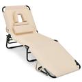 Costway Beach Chaise Lounge Chair with Face Hole Pillows & 5-Position Adjustable Backrest Beige