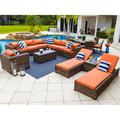 Tuscany 19-Piece Resin Wicker Outdoor Patio Furniture Combination Set with Sectional Set Round Dining Set and Chaise Lounge Set (Half-Round Brown Wicker Sunbrella Canvas Tuscan)