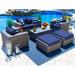 Sorrento 6-Piece M Resin Wicker Outdoor Patio Furniture Lounge Sofa Set in Gray w/ Loveseat Two Armchairs Two Ottomans and Coffee Table (Flat-Weave Gray Wicker Sunbrella Canvas Navy)