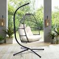 LANTRO JS Outdoor Patio Wicker Folding Hanging Chair Rattan Swing Hammock Egg Chair With Cushion And Pillow
