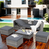 Highsound 5 Pieces Patio Furniture Set All-Weather PE Rattan Wicker Outdoor Sofa Set with Adjustable Chaise Lounge Frame Outdoor Sectional Furniture Patio Couch Set with Gray Cushions