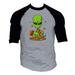 Men s Alien Pizza F140 Gray/Black Raglan Baseball T Shirt Large